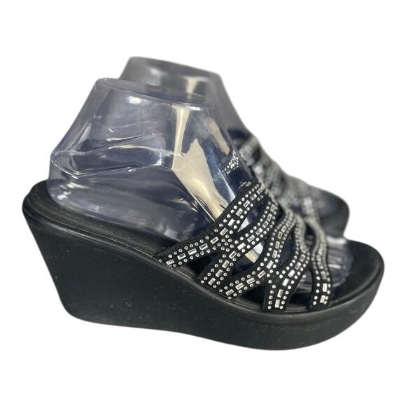 Skechers Women’s Rumble Up Funny Business Wedge Rhinestone Black Sandals Size-8 - Picture 4 of 9